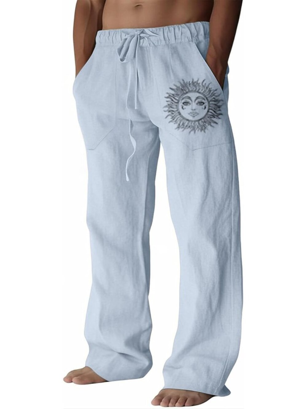 Cotton Linen Pants Men Summer Beach Pants Loose Fit